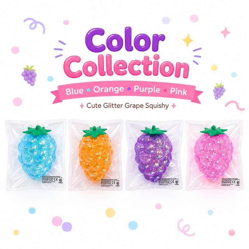 Pearl Grape Squeeze Relax Toy, Shiny Fruit-Shaped